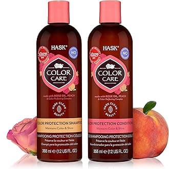HASK Color Care Shampoo + Conditioner - 355Ml*2 | Maintains Color & Shine | With Rose Oil & Peach | Free of Sulphates & Parabens