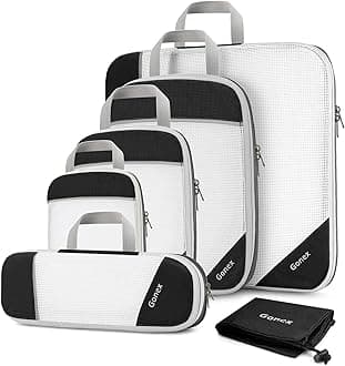 Gonex Compression Packing Cubes, Extensible Storage Mesh Bags Organizers, 6 PCS Black, L+M+S+XS+Slim+Laundry Bag