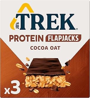TREK High Protein Flapjack Cocoa Oat - Gluten Free - Plant Based - Vegan Snack - 50g x 3 bars