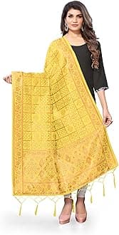 Jaanvi fashion Women's Bandhani Floral Woven Silk Dupatta With Zari Work