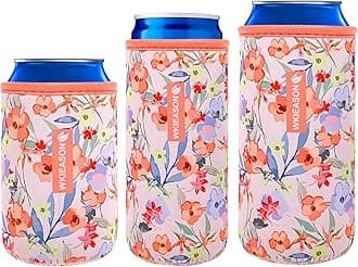 WKieason Neoprene Can Sleeves Insulators Beer Coozies 3 Size - 12OZ Standard Can Sleeve, 12OZ Slim Can Sleeve, 16OZ Standard Can Sleeve, 12OZ Standard Beer Can Coolers Coolier Sleeves(Flower Red Set)
