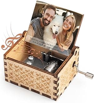 Personalized Music Box - Custom with Your Photo & Text - Wooden Hand Crank Music Box - Vintage Engraved - Solid - You are My Sunshine