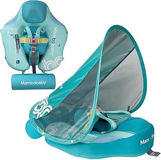 Add Tail Mambobaby Float with Canopy, Baby Floats for Pool Non-Inflatable Waist Float Swim Training Toy with UPF 50+ UV Sun Canopy (Contrast-Green)
