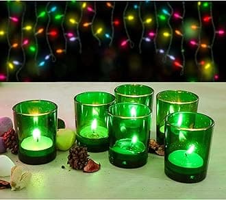 Pure Source India Set of 6 Glass Votive Tealight Candle Holders - Living Room Side Table Home Decoration (Glass, Pack of 6, Green)