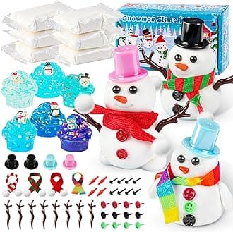 LAWOHO Build a Snowman Kit With Clear Slime, Clay & Charms - Christmas Stocking Fillers, Party Bag Fillers, Crafts for Kids, Girls and Boys