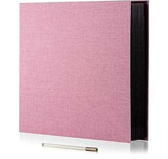Large Photo Album Self Adhesive 4x6 8x10 10x12 13"x12.6" Scrapbook Album 12.6"x11" Inch 60 Black Sticky Pages Linen Cover Magnetic Photo Album with A Metallic Pen and DIY Stickers(Pink)