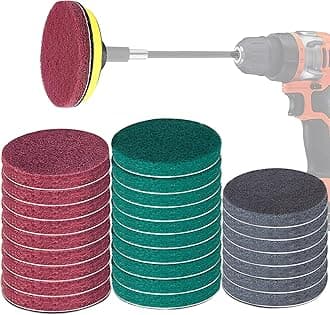 GOH DODD Power Scrub Pads Drill Attachment, 30 Pieces 5 Inch Cleaning Kit Scouring Pads with Baker and Universal Shaft Great for Kitchen, Bathroom, Auto, Grout, Carpet, Shower, Tub, Grill,Tile