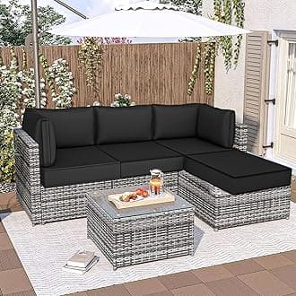 Outdoor Sectional Cushions, 5" Replacement Cushions for Patio Furniture, 9 Piece Water-Resistant Couch Cushion Replacement Set, for 4-seat Patio L Shaped Wicker Sofa (Black)