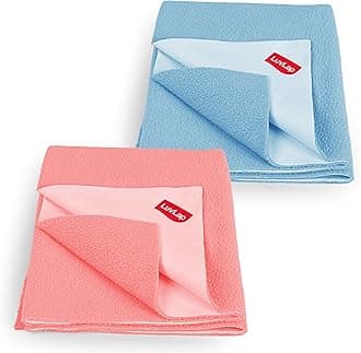 Luvlap Instadry Extra Absorbent Dry Sheet/Bed Protector - Sky Blue & Salmon Rose, 0m+ - Medium Size 70cm x 100cm, Pack of 2