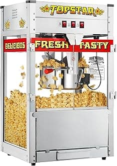 Top Star Popcorn Machine - 12oz Stainless-Steel Kettle, Reject Kernel Tray, Warming Light, and Accessories by Great Northern Popcorn (Red and Yellow)