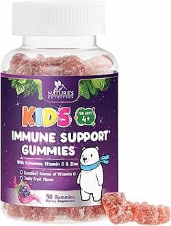 Nature's Nutrition Kids Immune Support Gummies with Vitamin C, Echinacea and Zinc - Children's Support & Vitamin C Gummy, Tasty Natural Fruit Flavor, Vegan - 90 Gummy Bears