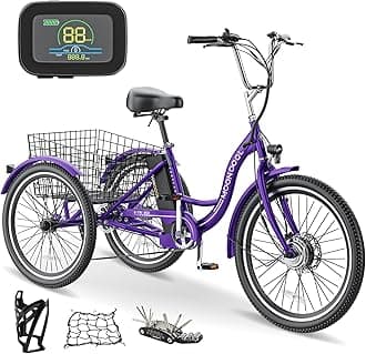 NAIZEAElectric Tricycle Adult Electric Bicycles, 350W 36V Electric Trike, 24" 26" 3 Wheel Electric Bike Ebike E Bicycle with Removable Battery, Motorized Trike with Basket for Women Men