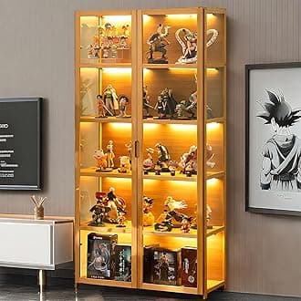 5-Tier Display Cabinet with Acrylic Glass Door, 65.5" High Display Case, Transparent Curio Cabinet&Bookcase for Collectibles, Toys, Books, for Playroom, Bedroom, Study Room (wooden double doo)