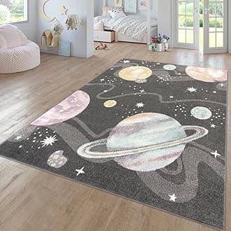 TT Home Nursery Area Rug Kids Rug For Bedroom Girls Boys Modern Rainbow Cloud Rug Animal Motif Colourful, colour:Anthracite, Size:240x340 cm