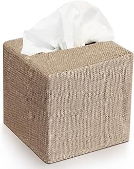 KIBAGA Stylish Tissue Box Cover - This Burlap Holder Instantly Covers Your Square Tissue Boxes - The Perfect Cube Cover for Your Bathroom and Home