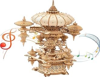 3D Wooden Puzzles Sky City-Mechanical Music Box for Adults,Mechanical Music Box with a Winding Mechanism,DIY Hobbies/Gifts for Festivals