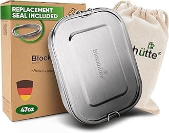 Blockhütte Stainless Steel Lunch Box I 47oz I Durable Metal Bento Box for Adults & Kids I Leak-Proof, Reusable, with 3 Compartments I For Work, School, Travel, Meal Prep On-the-Go I Dishwasher safe