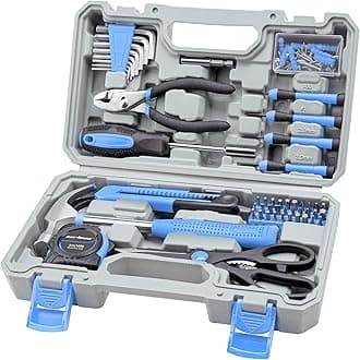 CARTMAN Home Tool Set Kit, Basic Household Hand Tools with Storage Case Light Blue