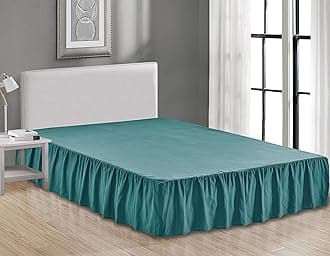 Sheets & Beyond Wrap Around Solid Microfiber Luxury Hotel Quality Fabric Bedroom Gathered Ruffled Bedding Bed Skirt 14 Inch Drop (Queen, Teal)