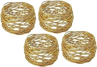 ARN Craft Golden Round Mesh Napkin Rings- Set of 4 for Weddings Dinner Parties or Every Day Use (CW- 06-4)