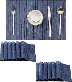 Leetaltree Blue Placemats Set of 12 - Heat Resistant Non-Slip Place mats for Dining Table, Washable Durable PVC Vinyl Woven Table Mats（Blue, 12）