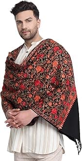 Zamour Men's Traditional Kashmiri Lohi Stole Punjabi with Embroidery Patterns 80 inches x 30 inches