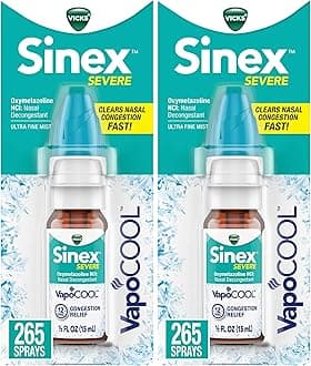 Sinex Severe Nasal Spray with VapoCOOL, Soothing Vapors, Decongestant Medicine, Relief from Stuffy Nose & Nasal Congestion, Sinus Pressure Relief, 265 Sprays (Pack of 2)