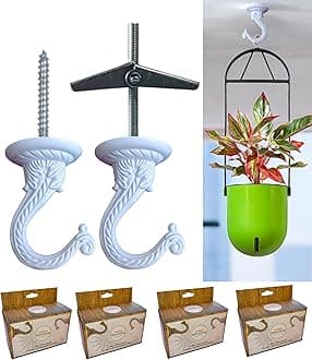 Indian Discovery® Antique Metal Plant Hanger Wall Hanging Plant Hook for Indoor Outdoor Plants, Windchimes, Planters, Diyas, Lanterns, Hanging Baskets Ornaments String Lights (Pearl White: Set of 8)