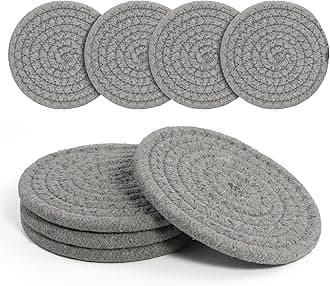 Coasters Set of 4 for Drinks, Cotton Woven 4 Colors Absorbent Boho Coasters for Home Decor Cups - Hot or Cold Drink Thickened (Light Grey)