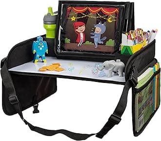 Car Seat Tray - Dry-Erase Lap Desk for Kids Travel Activities - Snack & Cup Holder for Car Back Seat Organizer - Tablet Stand for Toddler Travel Essentials - Black