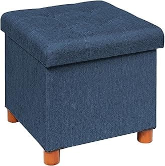 B FSOBEIIALEO Storage Ottoman with Tray, Foot Stools and Ottomans with Legs, Storage Cube Seat Linen Blue 15"