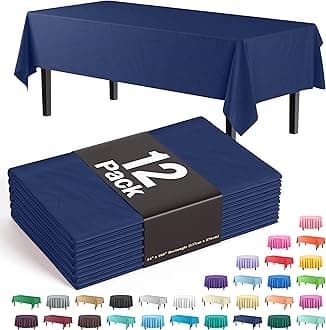 Exquisite 12-Pack Premium Plastic Tablecloth 12-Pack Premium Plastic 54in. x 108in. Rectangle Table Cover - Navy Blue