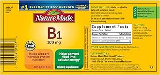 Vitamin B1 100mg, Thiamine B1 Supplement for Energy Metabolism Support, 100 Tablets, 100 Day Supply