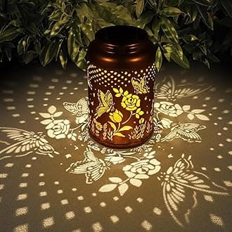 Rose Butterfly Decoration Solar Lanterns Outdoor Waterproof Garden Decor Gifts for Women Mon Grandma Metal Hanging Solar Lights for Outside LED Lanterns for Yard, Patio