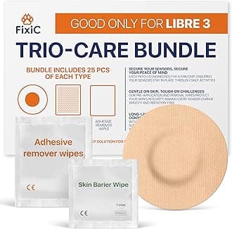 Fixic Trio-Care Bundle 75 PCS - 25 Libre Sensor Covers for Libre 3 Type Only, 25 Skin Barrier Wipes, 25 Adhesive Remover Wipes - an Ultimate Solution for Your Sensor!