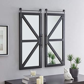 FirsTime & Co. Black Carriage Farmhouse Barn Door Mirror 2-Piece Set, American Designed, Black, 14 x 2 x 34 inches (per Each), 14 inches (70297)