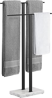 KES Free Standing Towel Rail with Marble Base, Black Towel Rack Freestanding for Bathroom SUS304 Stainless Steel 2 Tiers Towel Stand, BTH217-BK