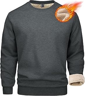 Men's Sherpa Lined Sweatshirts Fleece Pullover Basic Tops Warm Crewneck Winter Sweatshirt