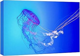 wall26 Canvas Print Wall Art Vibrant Neon Blue Pink Jellyfish Deep Sea Nature Animals Photography Realism Rustic Scenic Landscape Wilderness Earth Colorful for Living Room, Bedroom, Office - 16"x24"