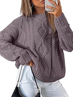 Trendy Queen Women's Oversized Cable Knit Crewneck Sweaters