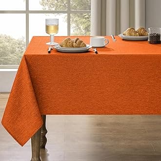 Waterproof Wipeable Table Cloth Rectangle Table for Wedding, Faux Linen Rustic Reusable Rectangular Table Cloth Cover for Dining, Party & Camping(Oblong,60 x 104 Inch (8-10 Seats), Rust)