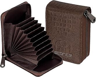 9 Slot Textured Credit Debit Card Holder Money Wallet Zipper Coin Purse for Men Women (Brown, 11.5 x 8 x 2cm)