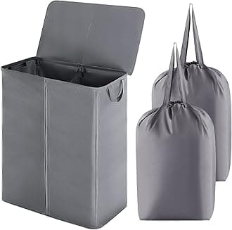 Lifewit 160L Double Laundry Basket with Removable Lid and Bags, Dirty Clothes Basket with Handles, Large Laundry Hamper for Bedrooms, Bathrooms, Laundry Sorting, Grey