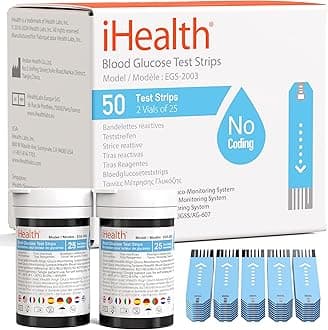 iHealth Blood Glucose Test Strips (50 Count), No Coding Blood Sugar Test, Precision Sugar Measurement for Diabetics, Strips Work Only in iHealth Glucose Meters