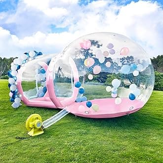 Inflatable Bubble House, 10ft Dia Clear Inflatable Bubble Dome Tent with Blower & Pump, Commercial Grade PVC Waterproof Garden Tent with 6ft Tunnel for Kids, Party, Commercial Use (Pink, 10ft)