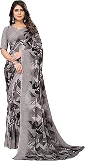 Hikyskin Yashika Women's Trendy Printed Georgette Red Color Saree with Blouse Material