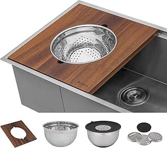 Ruvati Wood Platform with Mixing Bowl and Colander (Complete Set) for Workstation Sinks - RVA1288