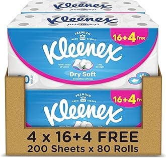 Dry Soft Toilet Tissue Paper, 2 PLY, 80 Rolls x 200 Sheets, Embossed Bathroom Tissue with a Touch Of Cotton