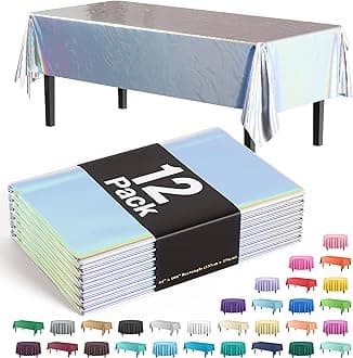 Exquisite 12-Pack Premium Plastic Tablecloth Pack of 12 - Premium Plastic Tablecloth 54 Inch x 108 Inch Rectangle Table Cover - Iridescent