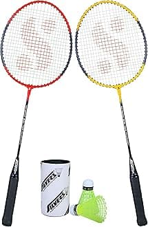 Silver's SB-100 Combo-5 (2 Badminton Rackets + 2 Pcs Plastic Shuttle) Red-Yellow